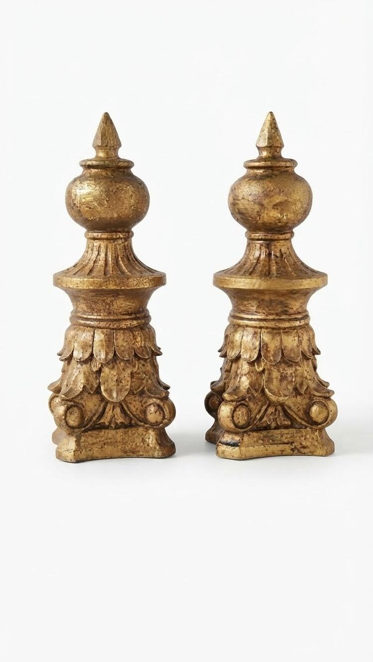 Vintage Southern Living at Home Innsbrook Gold Mantle Finials Pair Lrge 12"